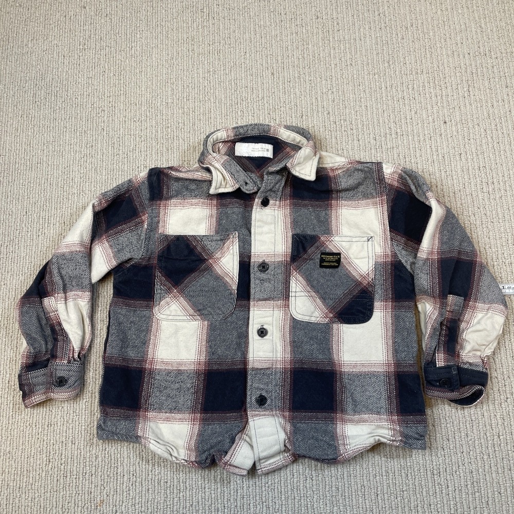 ZARA Boys 7-8 Check Overshirt Plaid Red Heavyweight Button Down
